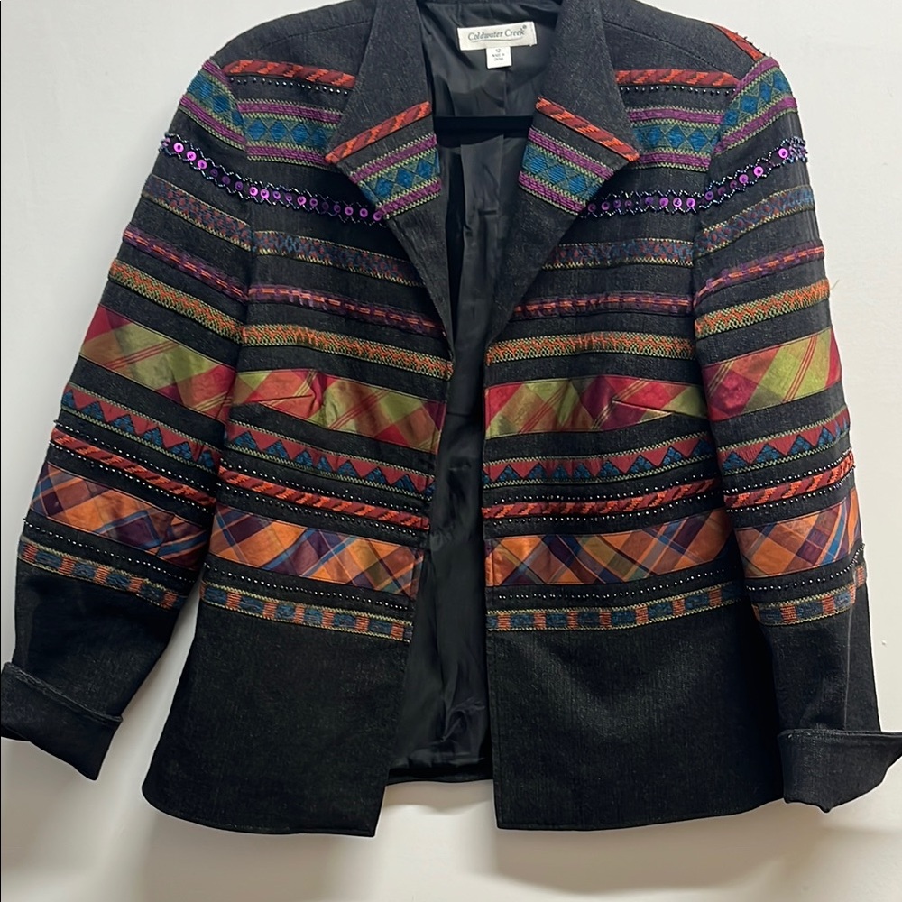 Coldwater Creek Black and Purple Blazer Elegant Suit Jacket